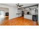 Updated kitchen opens to dining area with fireplace, perfect for gathering and meals at 150 Karina Pl, Canton, GA 30115