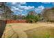 A spacious backyard with a mix of wood and chain link fencing, trees, and a grassy area at 5770 Wyndemere Ln, Stone Mountain, GA 30087