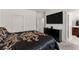 Bright primary bedroom featuring carpeted floors, closet, tv and decorative bedding at 355 Walker Avenue, Roswell, GA 30076