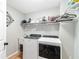Laundry room with side-by-side washer and dryer and shelving above at 511 Newburgh Way, Roswell, GA 30075