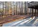 Spacious backyard featuring a concrete patio and lush tree coverage with natural light at 514 Lovinggood Ct, Woodstock, GA 30189