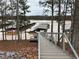Picturesque lake view from a walkway, showcasing covered boat slips and the natural beauty of the surroundings at 514 Lovinggood Ct, Woodstock, GA 30189