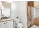 Bathroom featuring tile floors, toilet and shower with decorative curtain at 2629 Apple Valley Ne Rd, Brookhaven, GA 30319