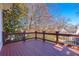 Spacious outdoor deck area with stained wood flooring, railings and partial view of the neighborhood trees at 2629 Apple Valley Ne Rd, Brookhaven, GA 30319