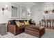 Stylish living room featuring a comfortable leather sofa, ottoman, and elegant decor with lots of natural light at 4740 Cypress Commons, Atlanta, GA 30338