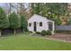Charming outbuilding with black framed doors and windows, complemented by a well-kept lawn at 100 Tuxedo Nw Ter, Atlanta, GA 30342