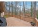 Large wooden deck with railing, overlooking a private wooded backyard at 9480 Hillside Dr, Roswell, GA 30076