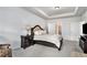 Large main bedroom featuring a luxurious bed, tray ceiling, and ensuite bathroom at 3901 Shelleydale Dr, Powder Springs, GA 30127