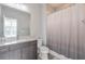 Bathroom features vanity, toilet, shower curtain, and modern lighting at 1226 Chelsea Nw Cir, Atlanta, GA 30318