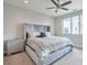 This bedroom boasts a luxurious upholstered bed, bedside table and a ceiling fan at 1226 Chelsea Nw Cir, Atlanta, GA 30318