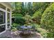 Lovely patio with a round dining table, surrounded by lush landscaping offering a tranquil outdoor space at 857 Stovall Ne Pl, Atlanta, GA 30342