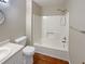 Clean bathroom featuring a shower-tub combo and a single sink vanity at 25 Cloud Forest Ct, Stockbridge, GA 30281