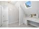 Bright bathroom vanity with drawers, marble countertop, and modern lighting at 11260 Houze Rd, Roswell, GA 30076