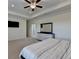 Large main bedroom features a tray ceiling, ceiling fan, recessed lights, and a television at 3856 Allegretto Cir, Atlanta, GA 30339