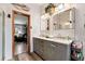 Nicely tiled, bright and modern bathroom with dual sinks and lots of storage at 1370 A Cronic Town Rd, Auburn, GA 30011