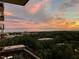 Beautiful sunset view from the balcony overlooking lush greenery and the cityscape at 795 Hammond Dr # 1812, Atlanta, GA 30328