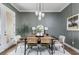 Elegant dining room featuring wainscoting, stylish lighting, and a rustic wooden table for sophisticated gatherings at 472 Burton Dr, Alpharetta, GA 30009