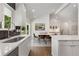 Modern kitchen featuring sleek white cabinetry, stainless steel sink, and a gray tiled backsplash at 3306 Briarcliff Ne Rd, Atlanta, GA 30345