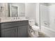 Clean bathroom with updated vanity and shower-tub combination at 2653 Del Ridge Dr, Douglasville, GA 30135