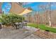 Beautiful backyard with a patio, green grass, mature trees, and shade covering at 1293 Wynford Colony Sw, Marietta, GA 30064