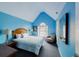 Bright blue bedroom with a vaulted ceiling, large window, and comfortable armchair at 3068 River Oak Rd, Decatur, GA 30034