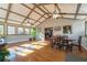 Bright dining room featuring a vaulted ceiling, wood floors, and abundant natural light from large windows at 2421 Pittman Cir, Cumming, GA 30040