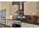 Close-up of the stainless steel kitchen appliances, custom cabinets and stone counters at 805 Peachtree Ne St # 614, Atlanta, GA 30308