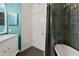 Charming bathroom featuring modern tile work, a soaking tub and elegant vanity at 1250 Parkwood Se Cir # 2114, Atlanta, GA 30339