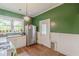 Kitchen area featuring wooden floors, stainless steel appliances, and green walls at 3670 Union Ave, Atlanta, GA 30354