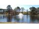 Scenic pond featuring a fountain and lush green trees, perfect for enjoying nature at 91 East Meadow Ln, Conyers, GA 30012