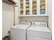 Functional laundry room featuring a washer, dryer, and storage cabinets at 327 Alderwood Ln, Atlanta, GA 30328