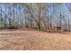 Spacious backyard featuring trees, a shed, and leaf-covered ground at 2762 Zingara Ne Rd, Conyers, GA 30012