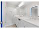 Modern bathroom featuring a glass-enclosed shower, double vanity, and large mirror at 1324 Parc Bench Rd, Atlanta, GA 30316
