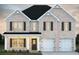Charming two-story home with a brick facade, black shutters, a two-car garage, and a covered front porch at 5372 Tolar Rd, South Fulton, GA 30213