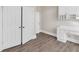 Well-lit office space features built-in desk, cabinets, and modern flooring at 360 Wembley Cir, Atlanta, GA 30328