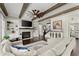 Inviting living room featuring exposed beams, custom built-ins, a fireplace, and ample natural light at 2903 Eva Clb, Acworth, GA 30101