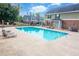 Large community pool with lounge chairs and patio furniture at 506 Summer Pl, Norcross, GA 30071