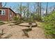 Spacious gravel backyard featuring mature trees and patio with a fire pit at 698 Bellemeade Nw Ave, Atlanta, GA 30318