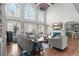 Bright living room featuring hardwood floors, high ceilings, a fireplace, and large windows at 313 Calla Ln, Alpharetta, GA 30005