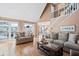 Comfortable living room with hardwood floors, a stone fireplace, a view of the backyard, and stairs at 2333 Sheridan Ct, Villa Rica, GA 30180