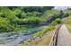 Landscaped river with a pedestrian bridge and paved walking path at 3790 Chattahoochee (Lot 33) Rd, Cumming, GA 30041