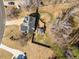 An overhead shot of the house, solar panels, deck, gazebo, and fenced backyard at 71 Riverside Ct, Douglasville, GA 30134