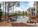 Backyard featuring a luxurious pool, spa, patio seating area, and lush landscaping at 3963 Hazelhurst Lake Dr, Marietta, GA 30066