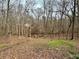 Backyard with a storage shed nestled in the fall foliage and trees at 1536 Hunters Cv, Auburn, GA 30011