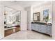 Bathroom showcasing dual vanity, granite countertop, and views to the main bedroom at 3128 Lower Roswell Rd, Marietta, GA 30068