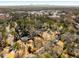 Aerial view of a neighborhood surrounded by lush trees and a distant city skyline at 2020 Wilandrew Dr, Decatur, GA 30033