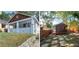 Split image showcasing the home's front exterior and a backyard patio with a fenced yard at 1575 Montreat Pl, Atlanta, GA 30311