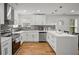 Bright, modern kitchen featuring white cabinetry, stainless steel appliances, and stylish backsplash at 4041 Blanton Sw Ave, Atlanta, GA 30331