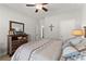 Bedroom featuring a ceiling fan, dresser, carpeted floors, and a calm and serene aesthetic at 131 Riverside Ln, Woodstock, GA 30188