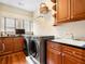Well-lit laundry room with modern washer and dryer, storage, and sink with natural light from two windows at 121 17Th Ne St, Atlanta, GA 30309